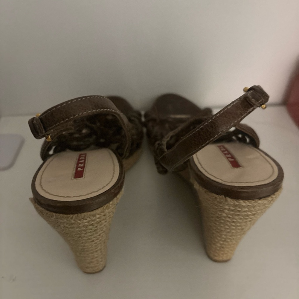 Prada Women's Brown Woven Wedges - Picture 3 of 12